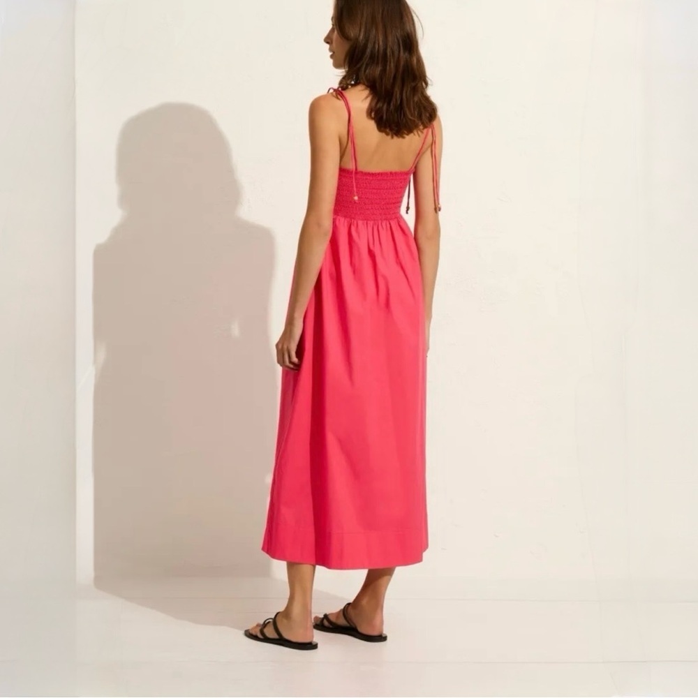 Auguste The Label Red Smocked Midi Dress Nwt Medium — image 2 of 6